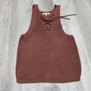 NWOT Dusty Rose Lace Up Sweater Tank